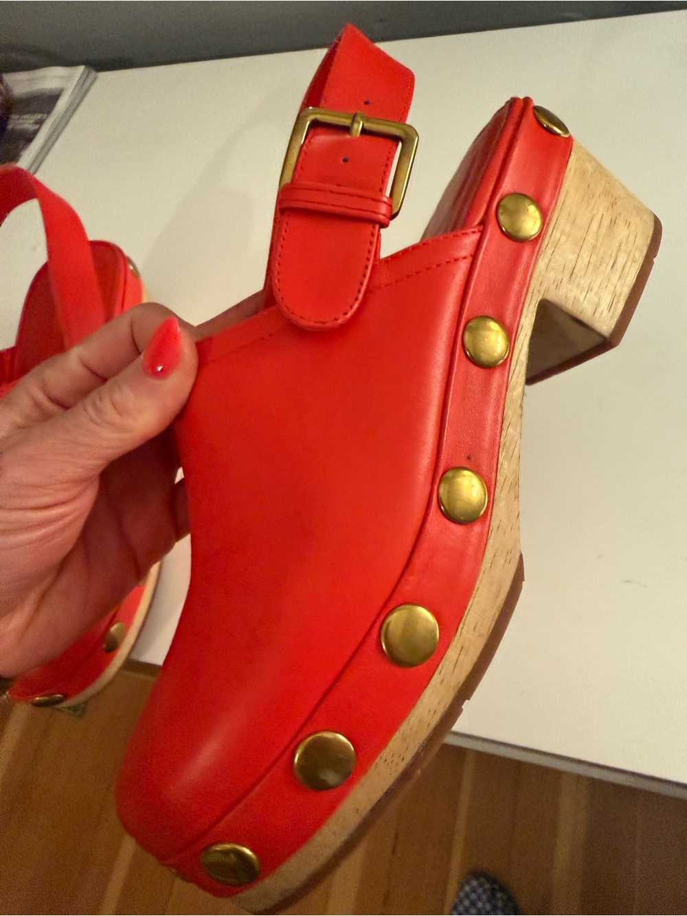 Charlotte Stone Red Leather Studded Clog Slingback